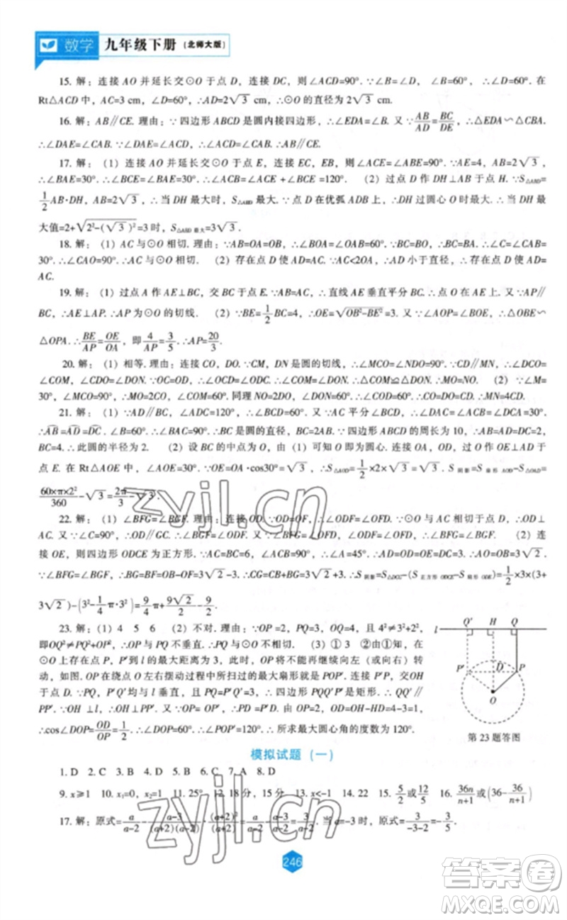 遼海出版社2023新課程數(shù)學(xué)能力培養(yǎng)九年級(jí)下冊(cè)北師大版參考答案