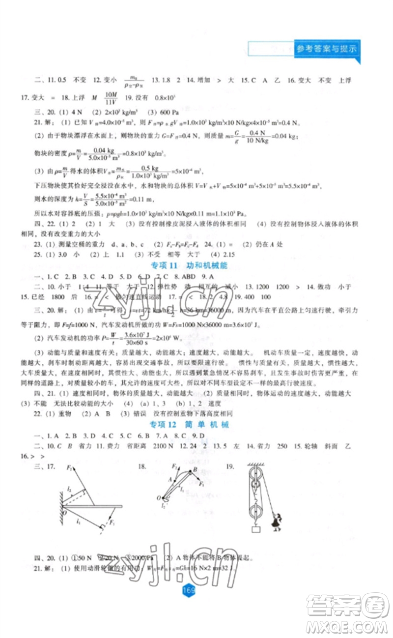 遼海出版社2023新課程物理能力培養(yǎng)九年級(jí)下冊(cè)人教版參考答案