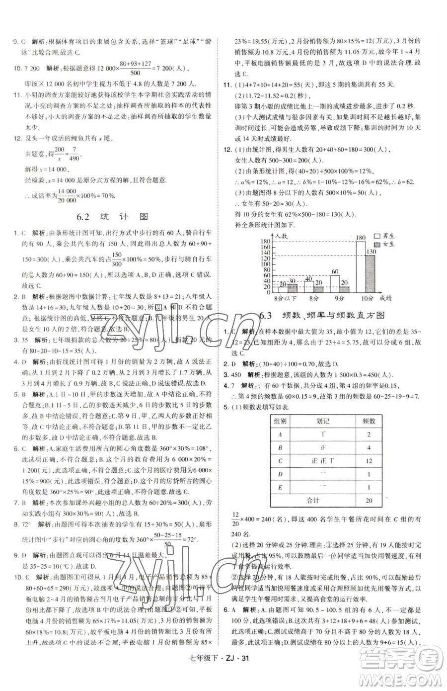 甘肅少年兒童出版社2023經(jīng)綸學(xué)典學(xué)霸題中題七年級(jí)下冊(cè)數(shù)學(xué)浙教版參考答案