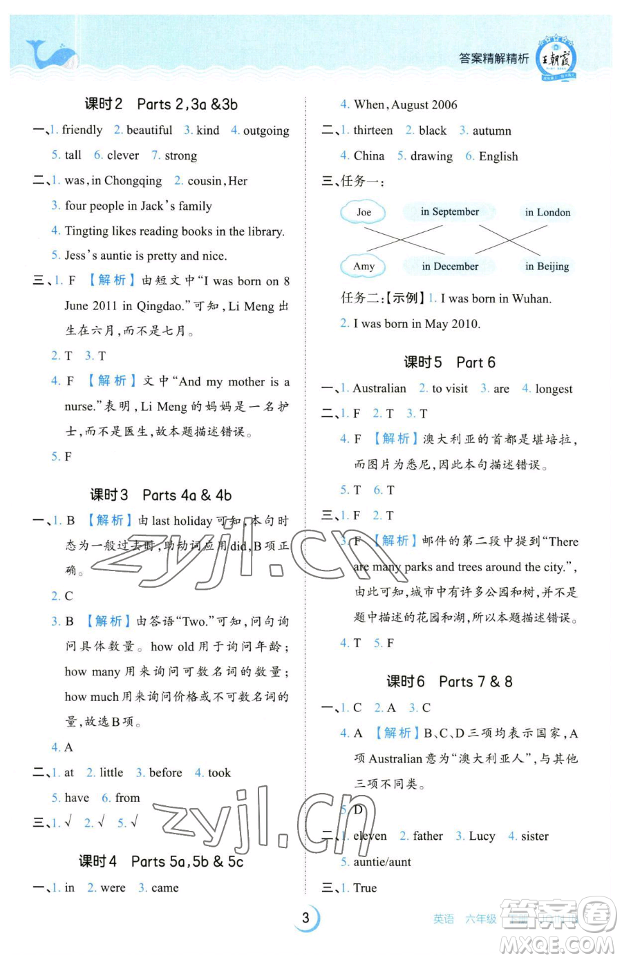 江西人民出版社2023王朝霞德才兼?zhèn)渥鳂I(yè)創(chuàng)新設(shè)計(jì)六年級下冊英語劍橋版參考答案