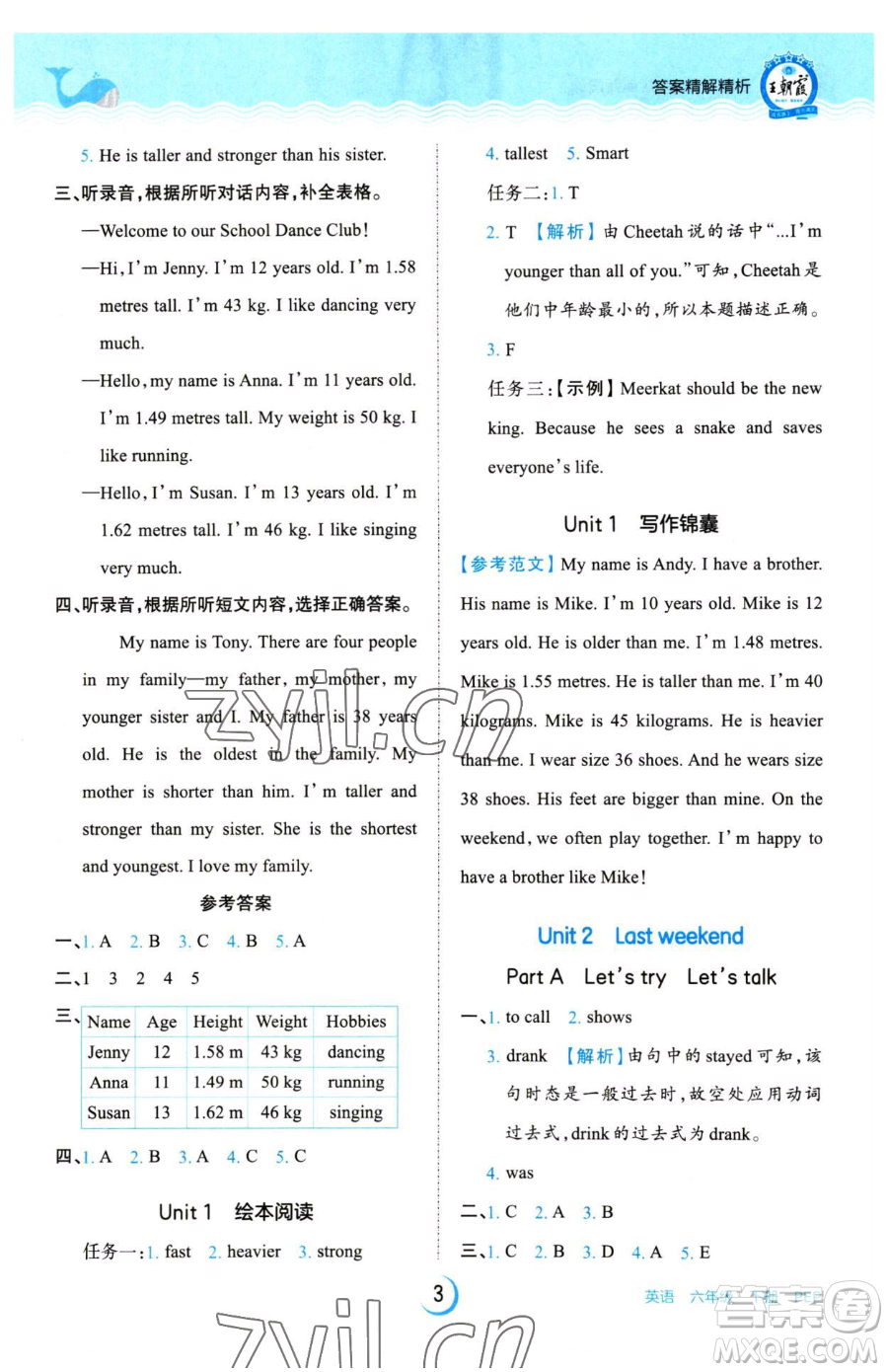 江西人民出版社2023王朝霞德才兼?zhèn)渥鳂I(yè)創(chuàng)新設(shè)計(jì)六年級(jí)下冊(cè)英語人教PEP版參考答案