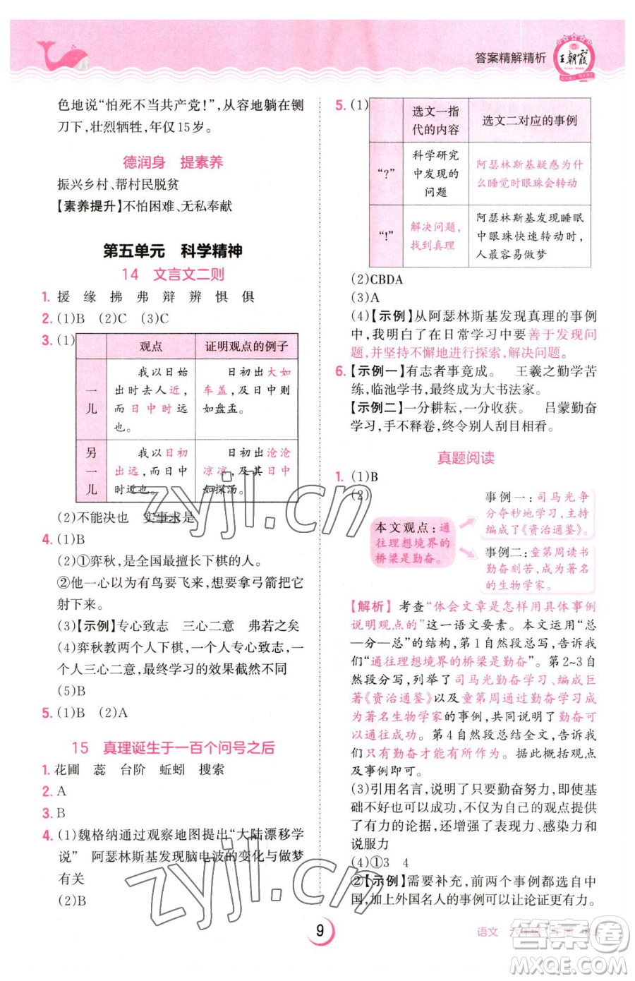 江西人民出版社2023王朝霞德才兼?zhèn)渥鳂I(yè)創(chuàng)新設(shè)計六年級下冊語文人教版參考答案