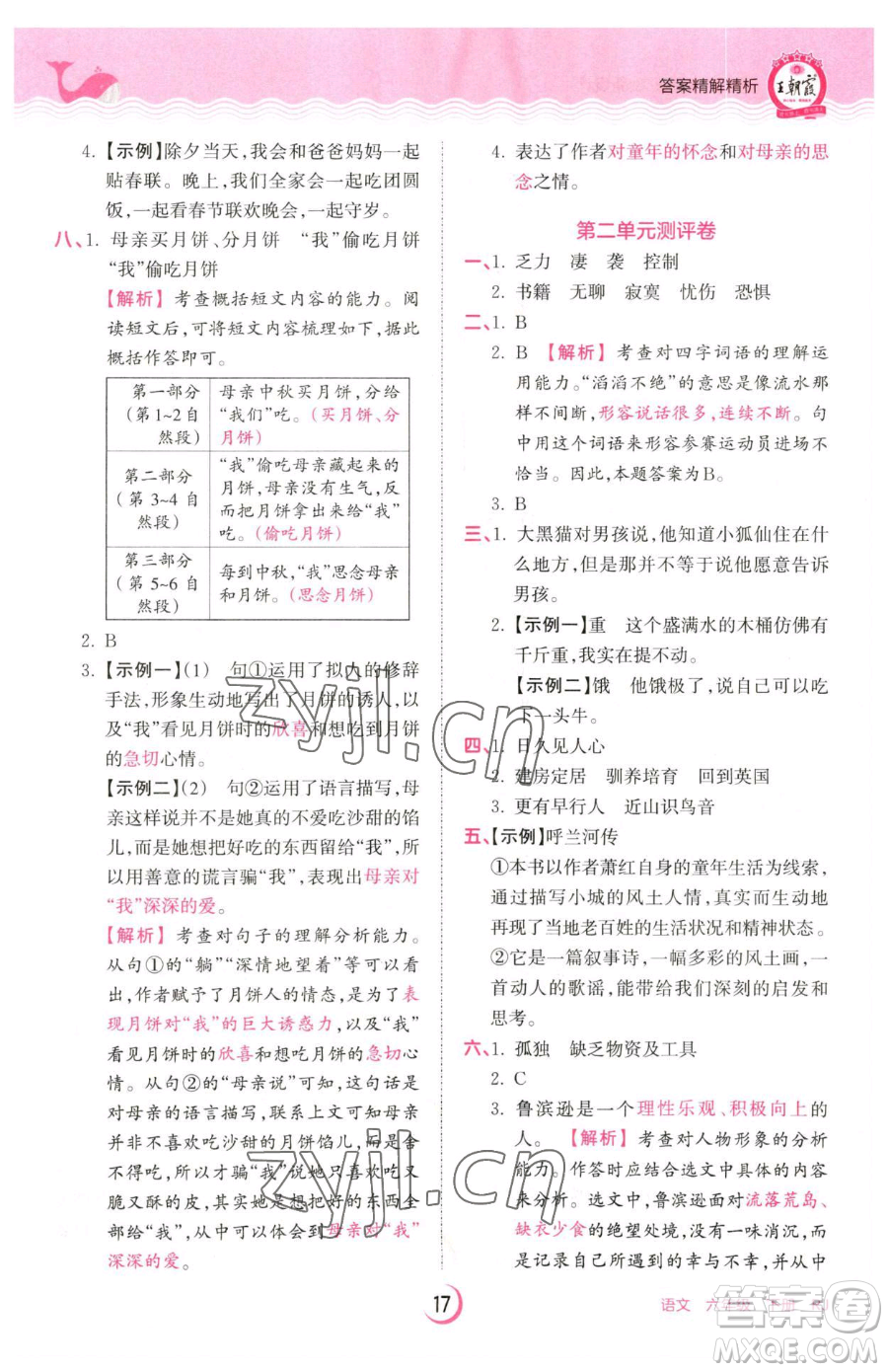 江西人民出版社2023王朝霞德才兼?zhèn)渥鳂I(yè)創(chuàng)新設(shè)計六年級下冊語文人教版參考答案