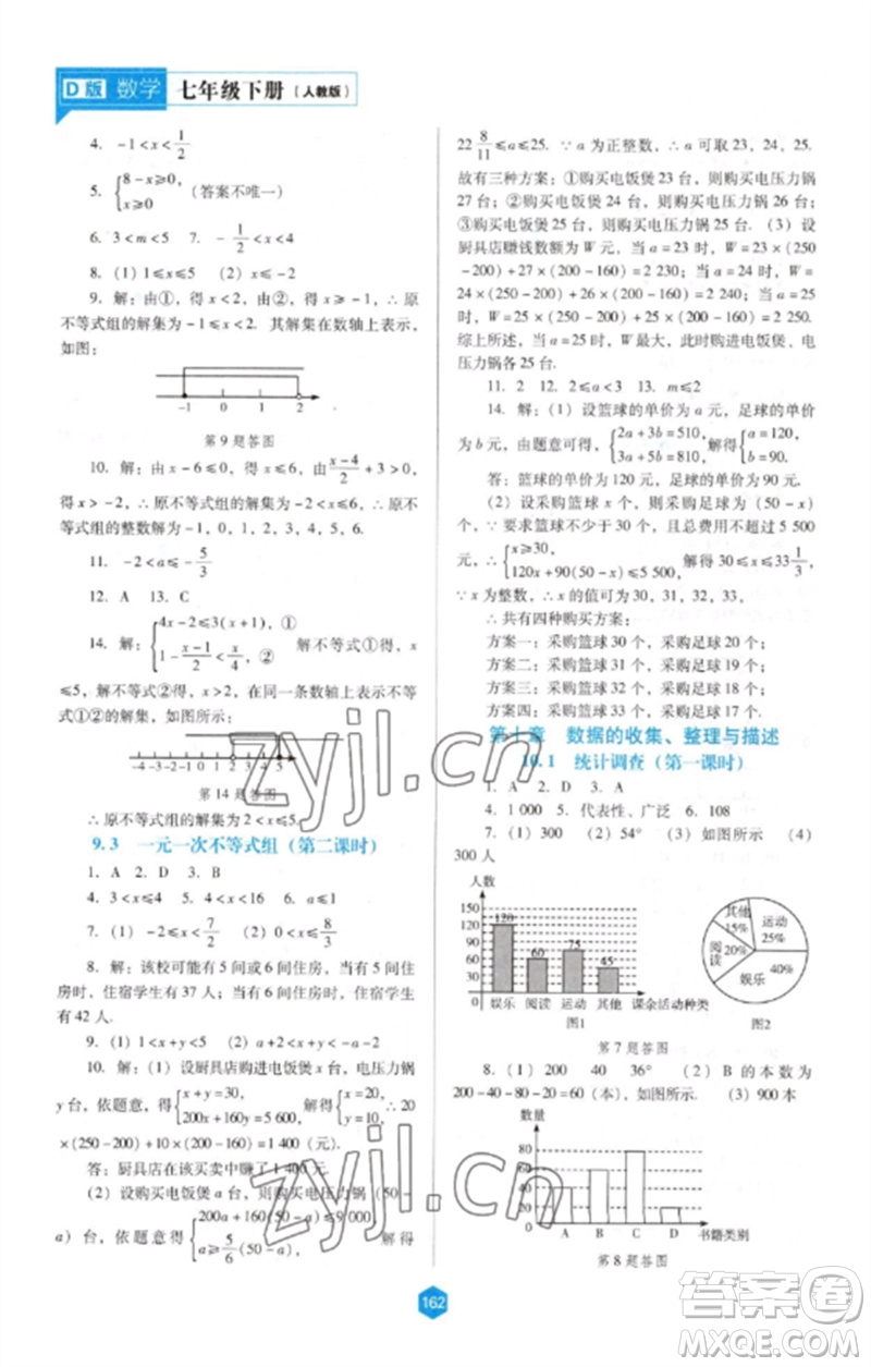 遼海出版社2023新課程數(shù)學(xué)能力培養(yǎng)七年級(jí)下冊(cè)人教版D版大連專用參考答案