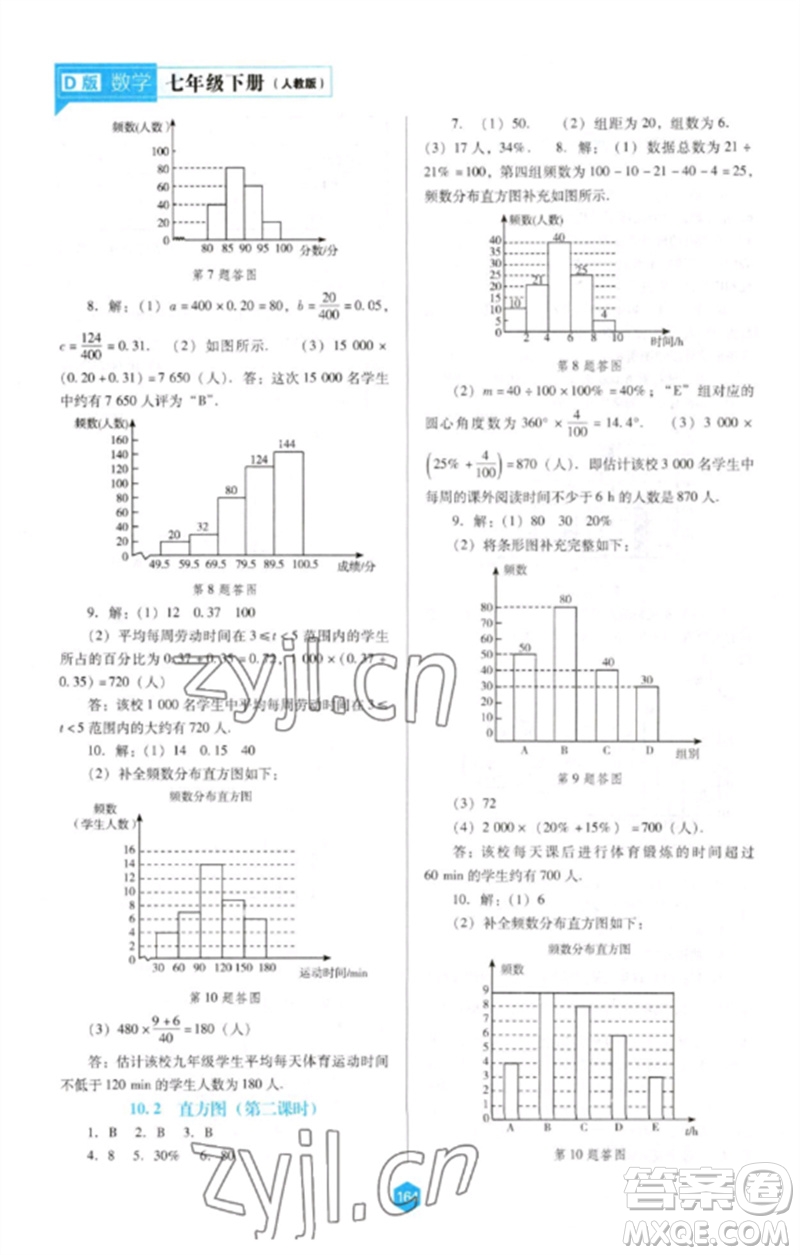 遼海出版社2023新課程數(shù)學(xué)能力培養(yǎng)七年級(jí)下冊(cè)人教版D版大連專用參考答案