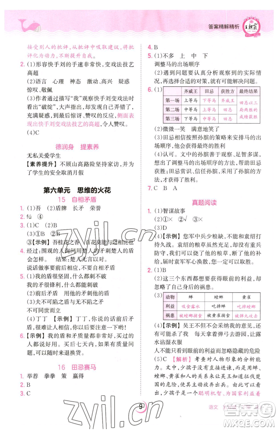 江西人民出版社2023王朝霞德才兼?zhèn)渥鳂I(yè)創(chuàng)新設(shè)計五年級下冊語文人教版參考答案