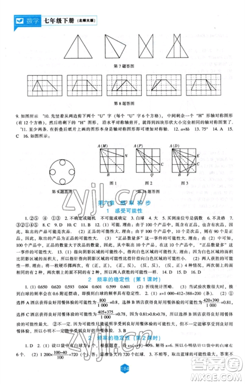遼海出版社2023新課程數(shù)學能力培養(yǎng)七年級下冊北師大版參考答案