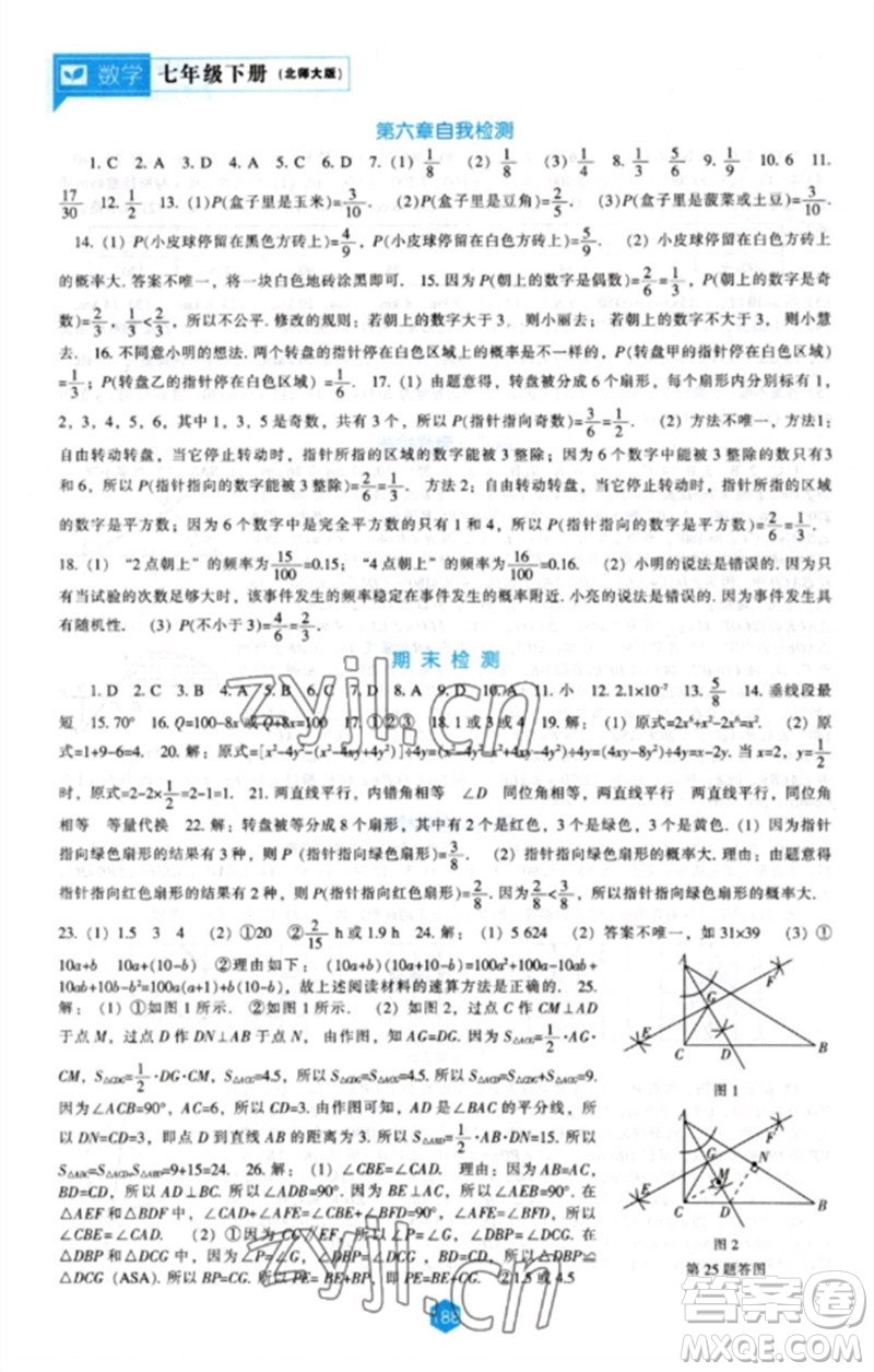 遼海出版社2023新課程數(shù)學能力培養(yǎng)七年級下冊北師大版參考答案