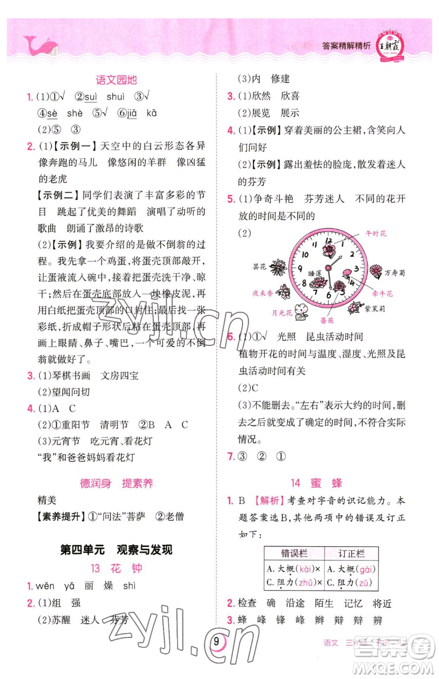 江西人民出版社2023王朝霞德才兼?zhèn)渥鳂I(yè)創(chuàng)新設計三年級下冊語文人教版參考答案