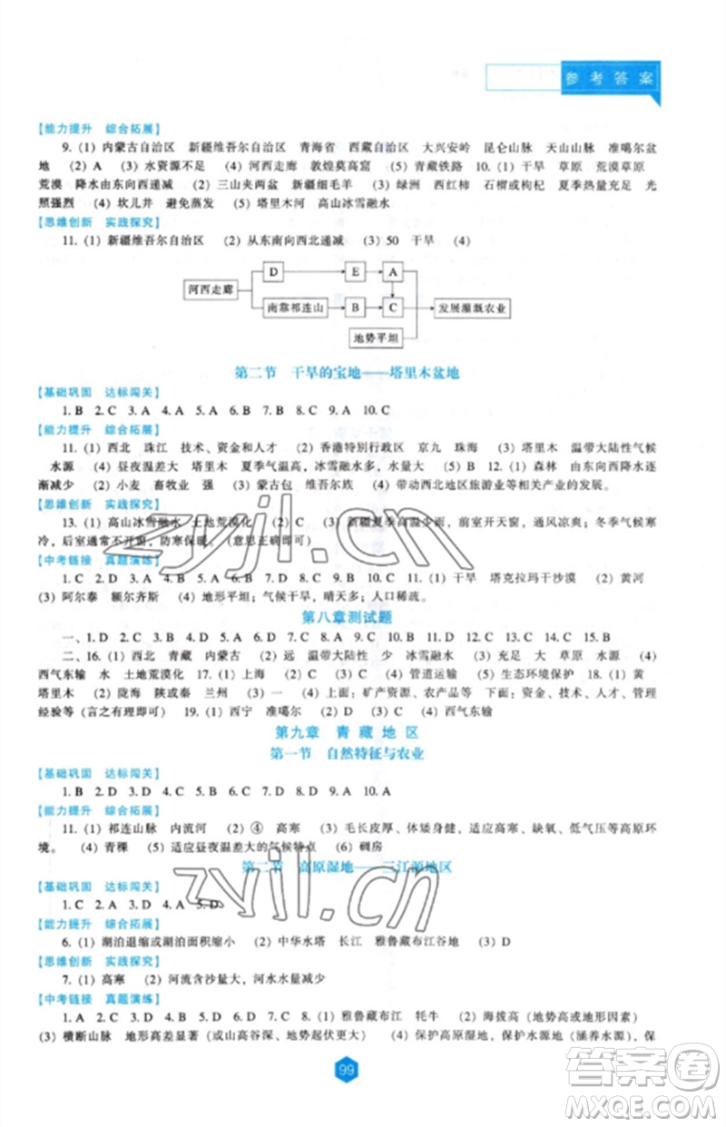 遼海出版社2023新課程地理能力培養(yǎng)八年級下冊人教版參考答案