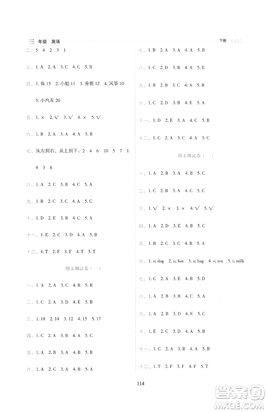 延邊人民出版社2023優(yōu)秀生作業(yè)本三年級下冊英語人教PEP版參考答案