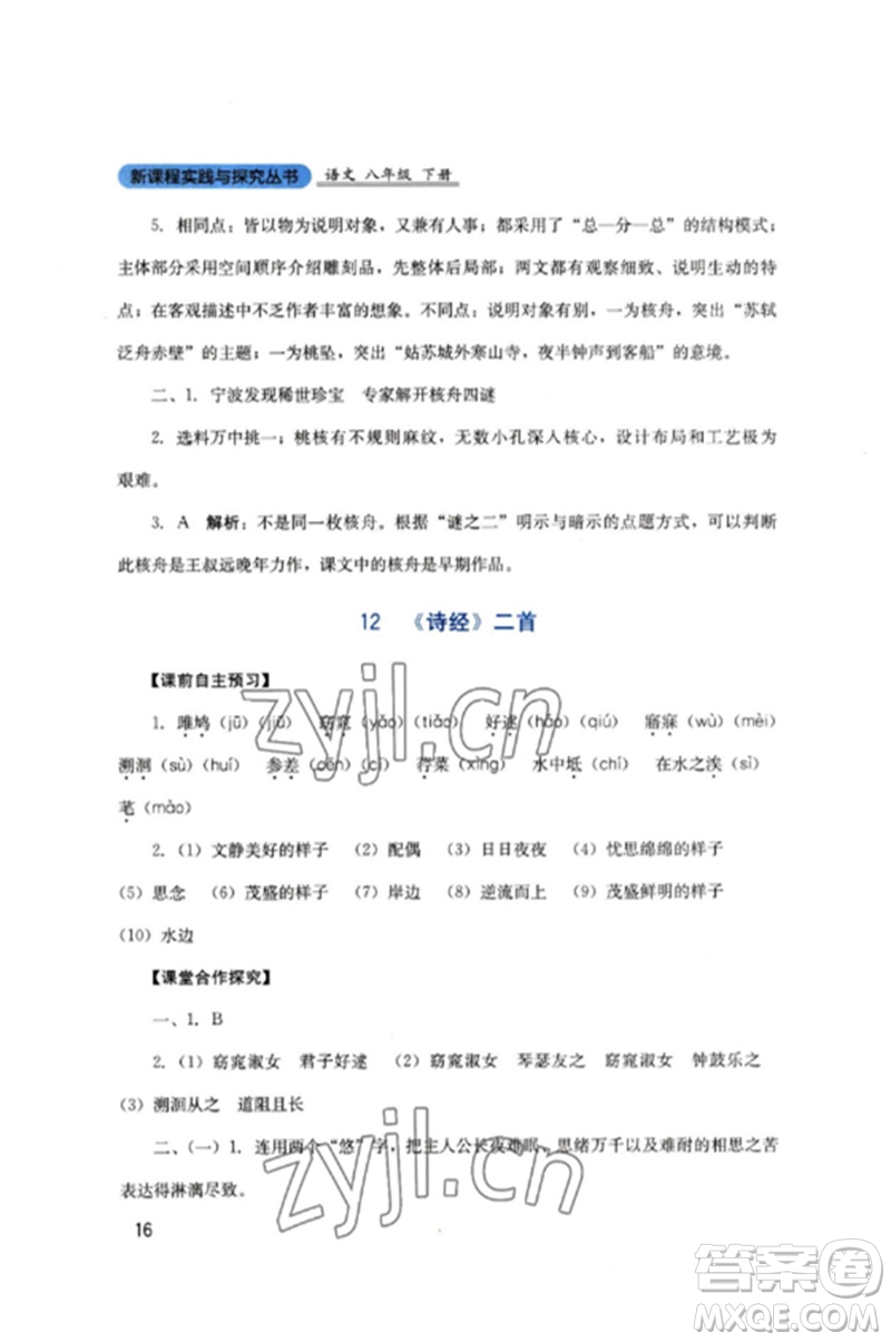 四川教育出版社2023新課程實(shí)踐與探究叢書八年級(jí)語文下冊(cè)人教版參考答案