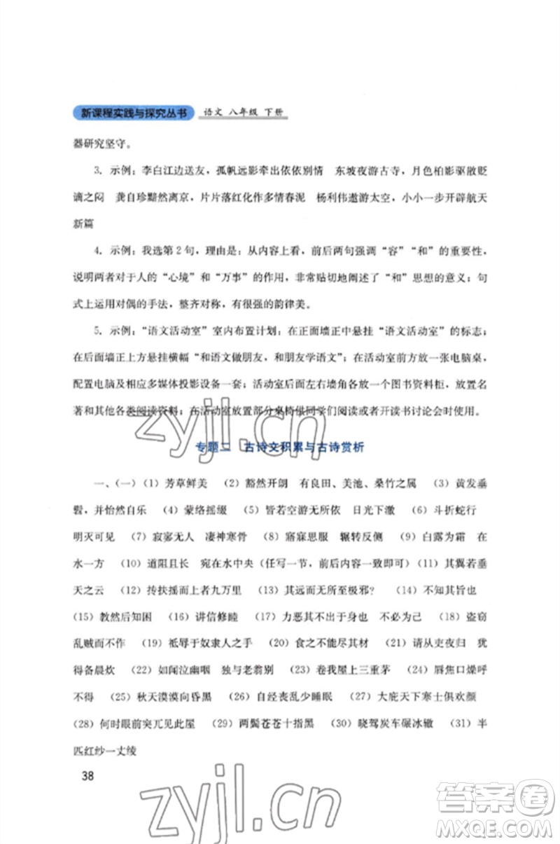 四川教育出版社2023新課程實(shí)踐與探究叢書八年級(jí)語文下冊(cè)人教版參考答案