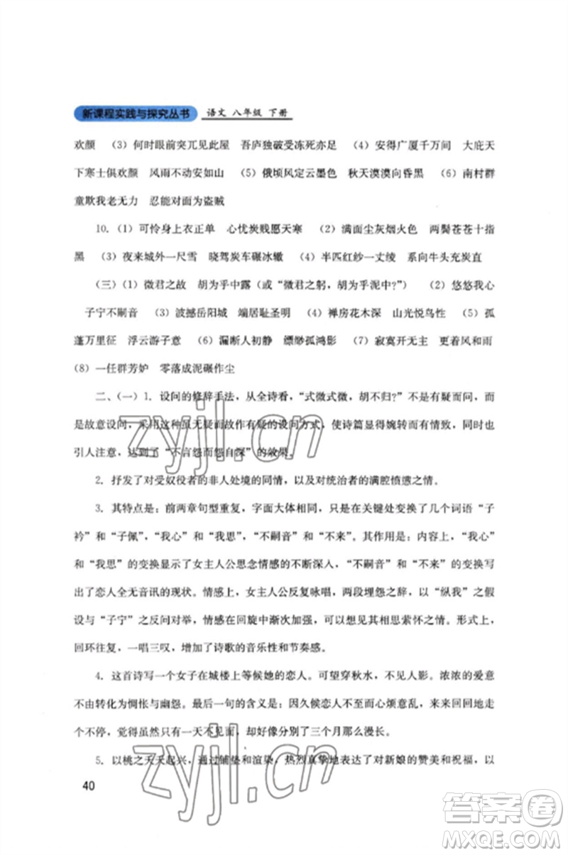 四川教育出版社2023新課程實(shí)踐與探究叢書八年級(jí)語文下冊(cè)人教版參考答案