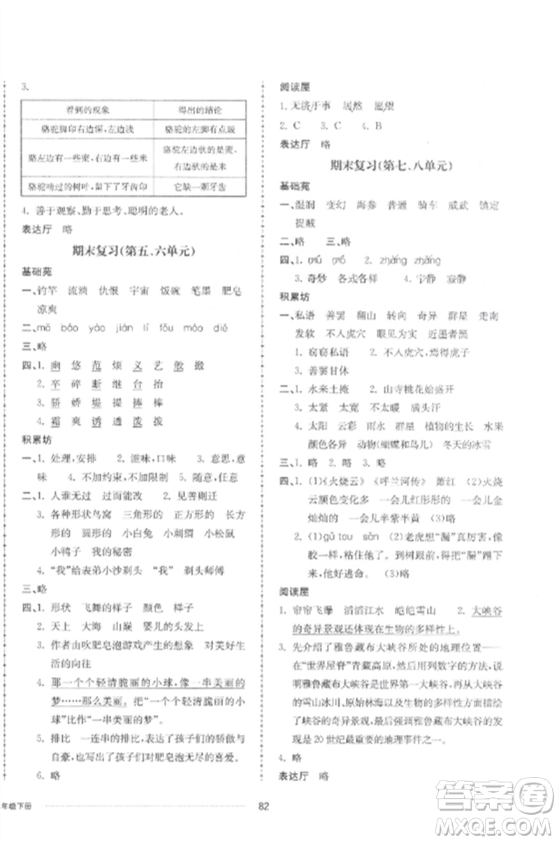 山東科學(xué)技術(shù)出版社2023同步練習(xí)冊配套單元自測卷三年級語文下冊人教版參考答案