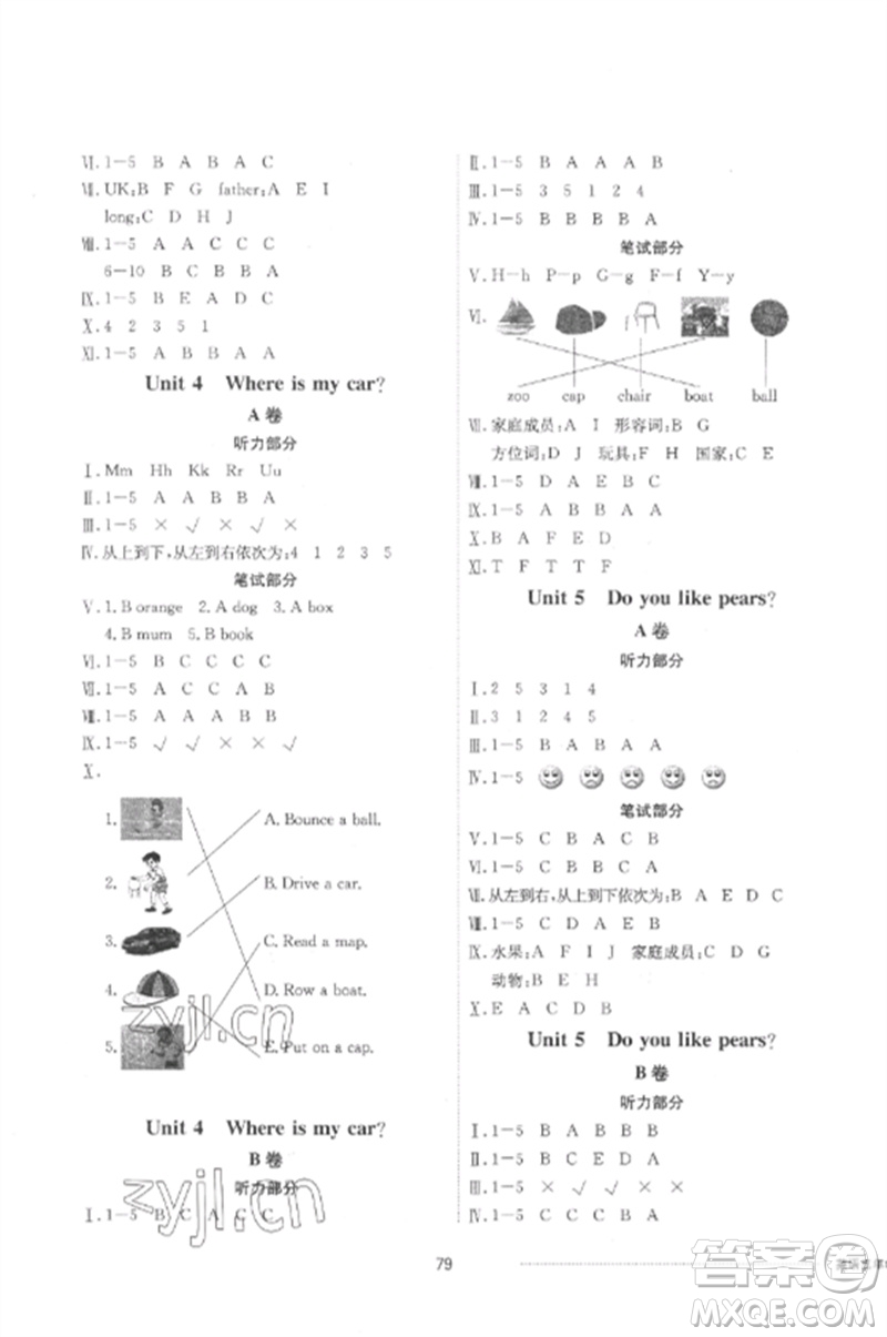 山東科學(xué)技術(shù)出版社2023同步練習(xí)冊(cè)配套單元自測(cè)卷三年級(jí)英語(yǔ)下冊(cè)人教版參考答案