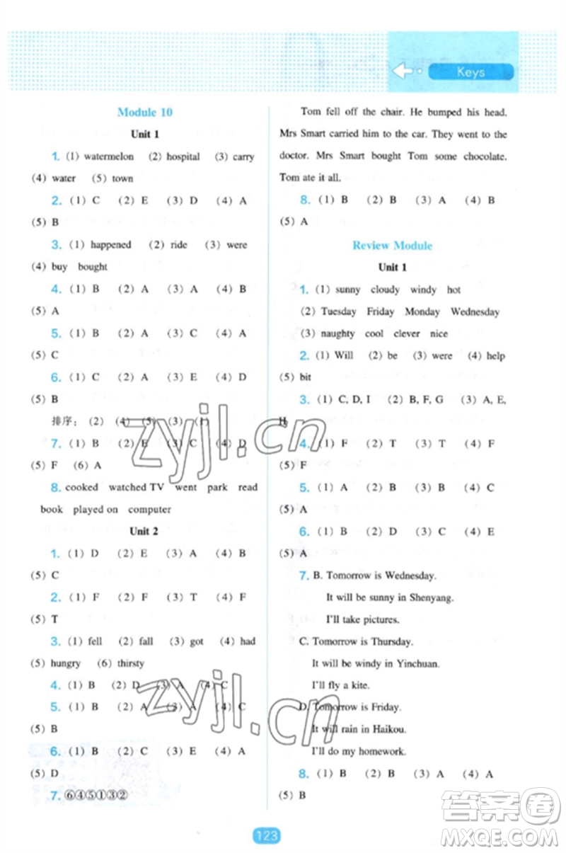 遼海出版社2023新課程能力培養(yǎng)四年級英語下冊三起點(diǎn)外研版參考答案