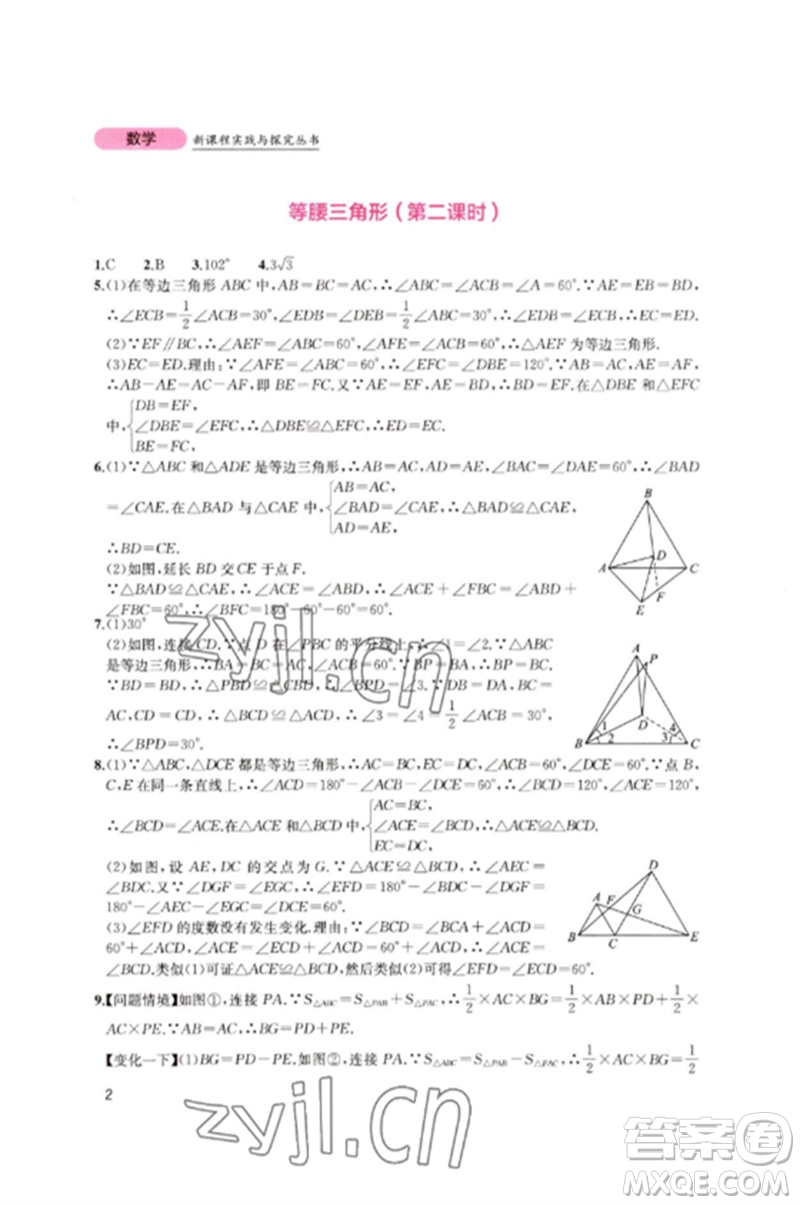 四川教育出版社2023新課程實(shí)踐與探究叢書八年級(jí)數(shù)學(xué)下冊北師大版參考答案