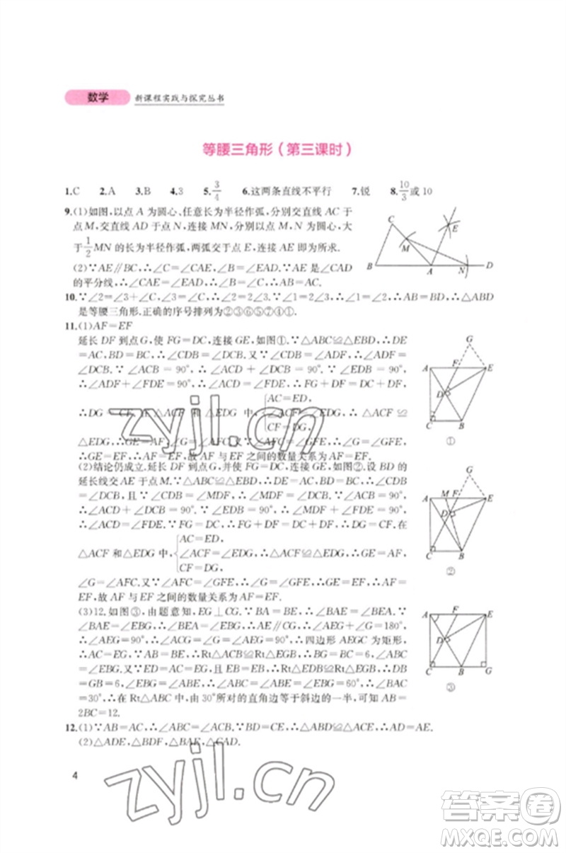 四川教育出版社2023新課程實(shí)踐與探究叢書八年級(jí)數(shù)學(xué)下冊北師大版參考答案