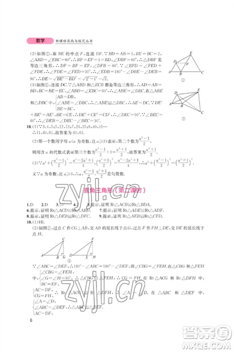 四川教育出版社2023新課程實(shí)踐與探究叢書八年級(jí)數(shù)學(xué)下冊北師大版參考答案