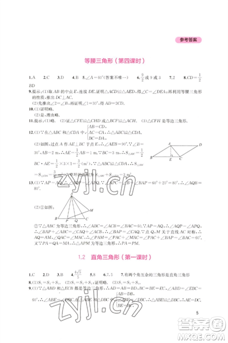 四川教育出版社2023新課程實(shí)踐與探究叢書八年級(jí)數(shù)學(xué)下冊北師大版參考答案