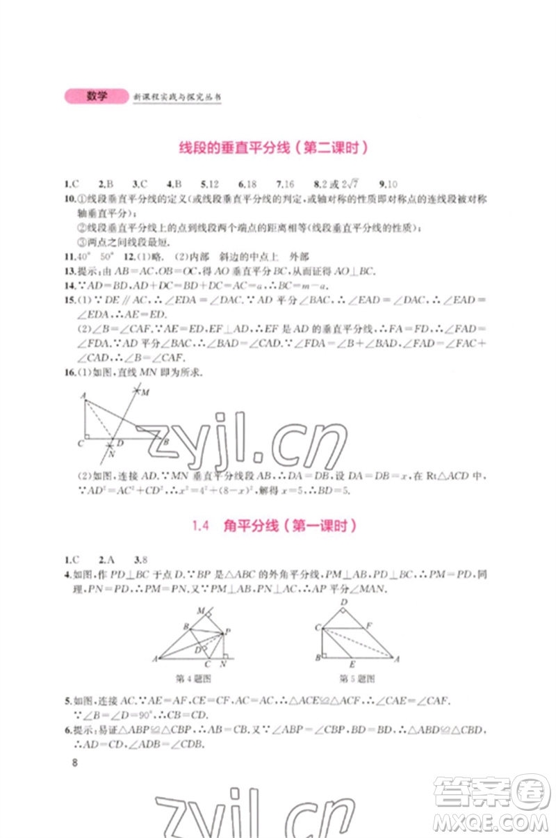 四川教育出版社2023新課程實(shí)踐與探究叢書八年級(jí)數(shù)學(xué)下冊北師大版參考答案