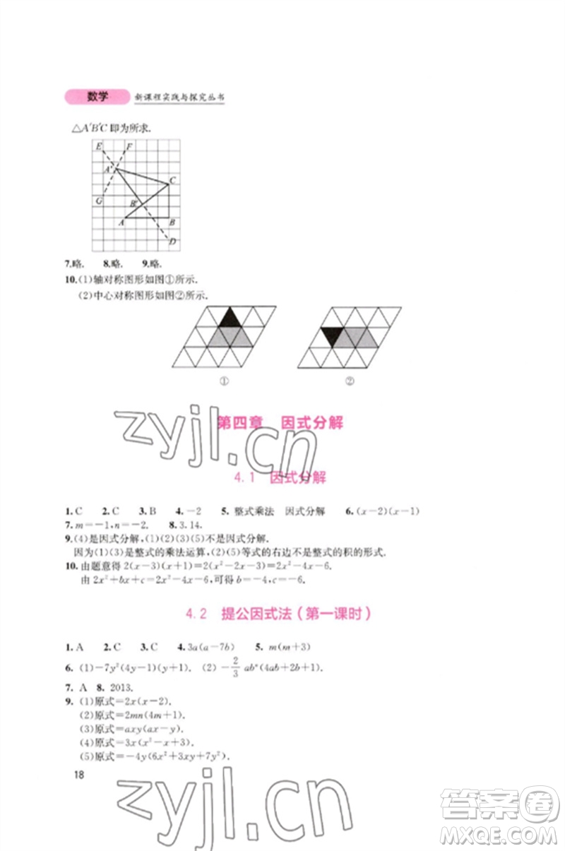 四川教育出版社2023新課程實(shí)踐與探究叢書八年級(jí)數(shù)學(xué)下冊北師大版參考答案
