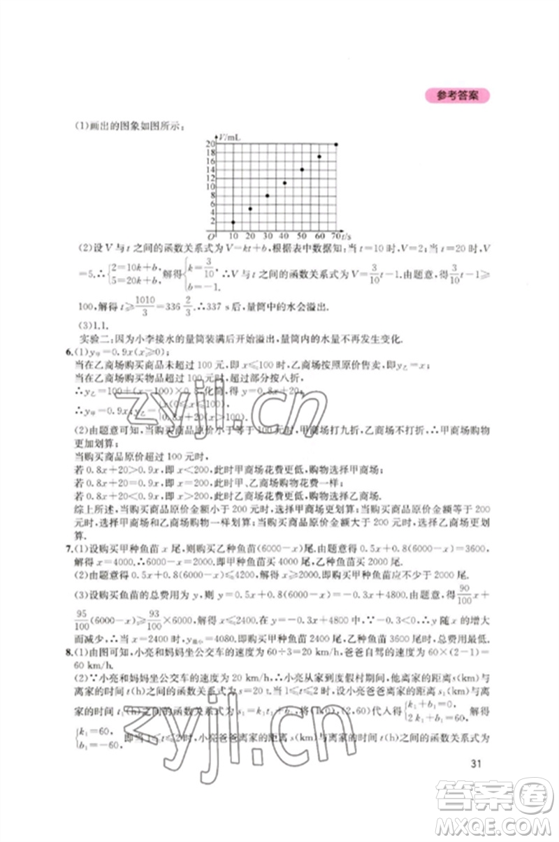 四川教育出版社2023新課程實(shí)踐與探究叢書八年級(jí)數(shù)學(xué)下冊北師大版參考答案