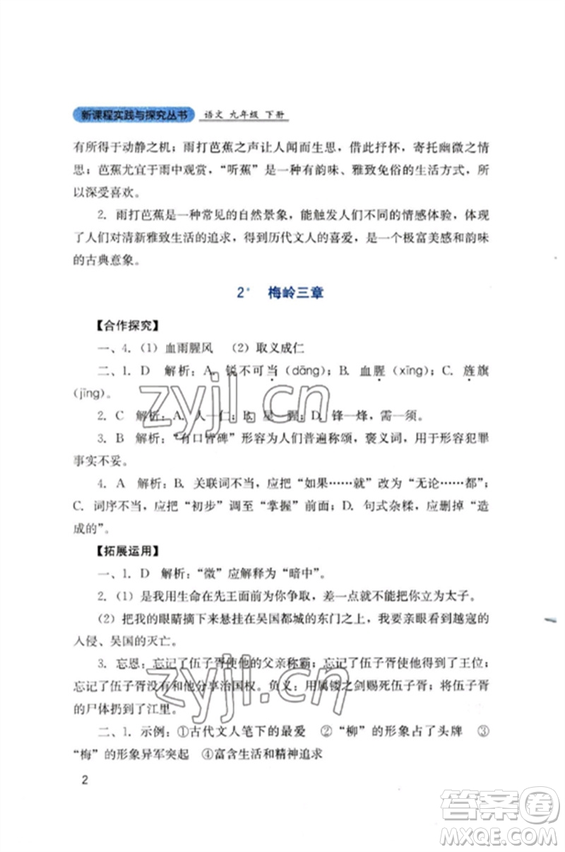 四川教育出版社2023新課程實(shí)踐與探究叢書九年級(jí)語文下冊(cè)人教版參考答案