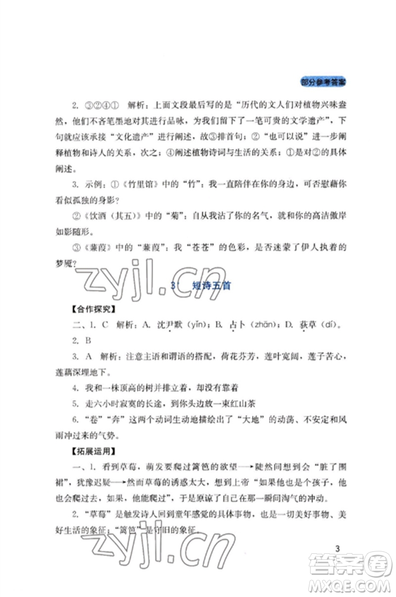 四川教育出版社2023新課程實(shí)踐與探究叢書九年級(jí)語文下冊(cè)人教版參考答案