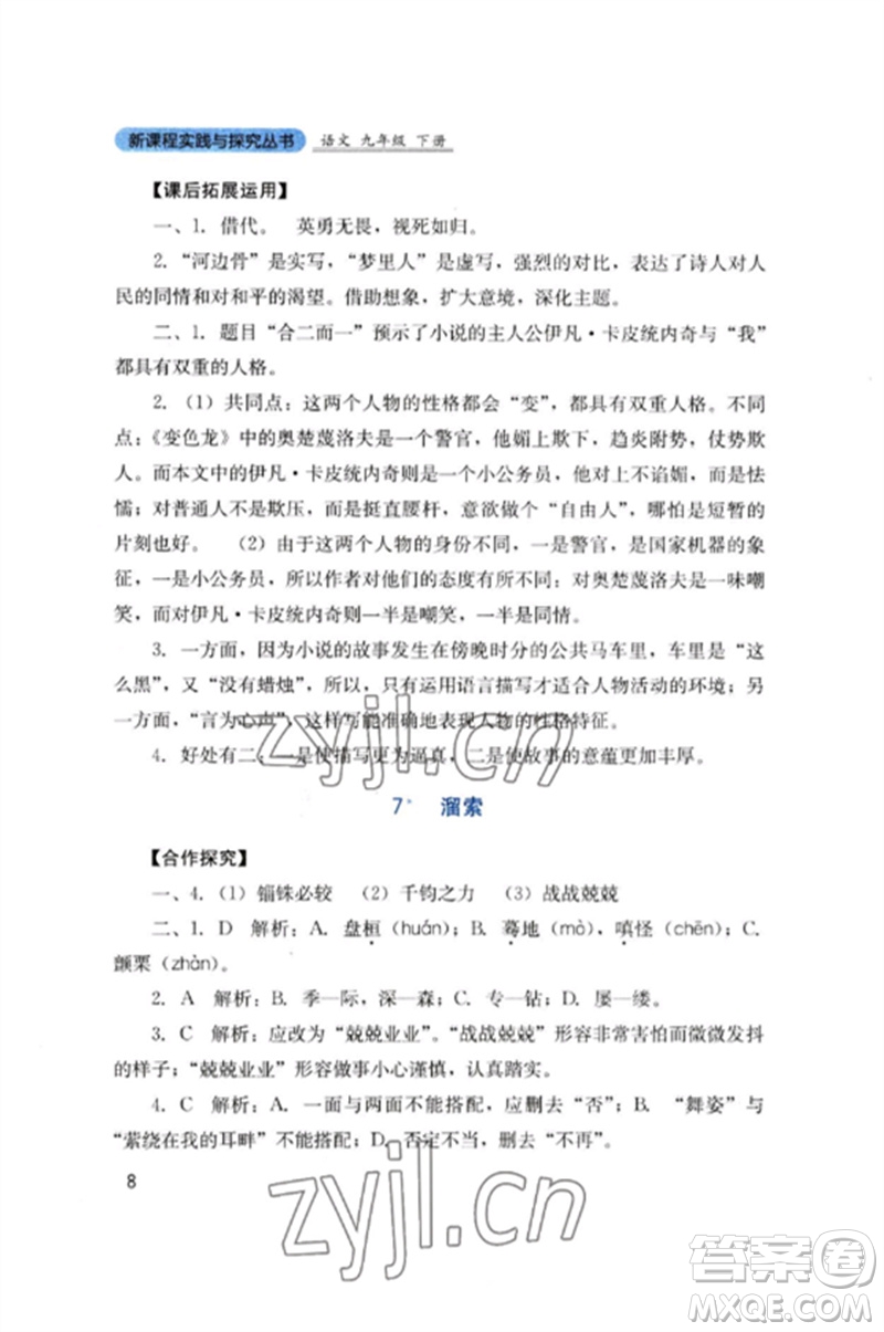 四川教育出版社2023新課程實(shí)踐與探究叢書九年級(jí)語文下冊(cè)人教版參考答案