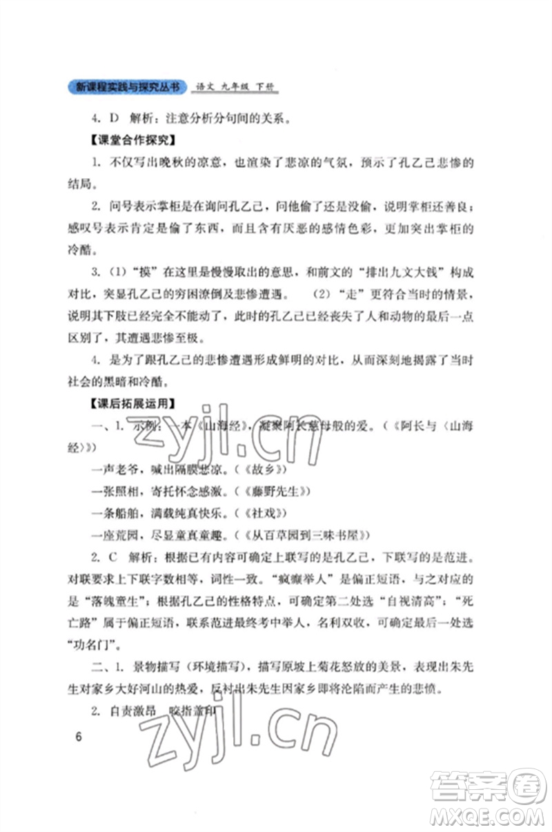 四川教育出版社2023新課程實(shí)踐與探究叢書九年級(jí)語文下冊(cè)人教版參考答案