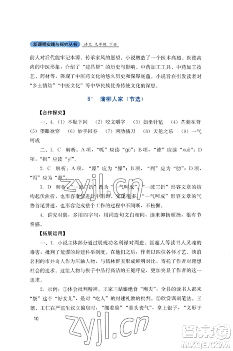 四川教育出版社2023新課程實(shí)踐與探究叢書九年級(jí)語文下冊(cè)人教版參考答案