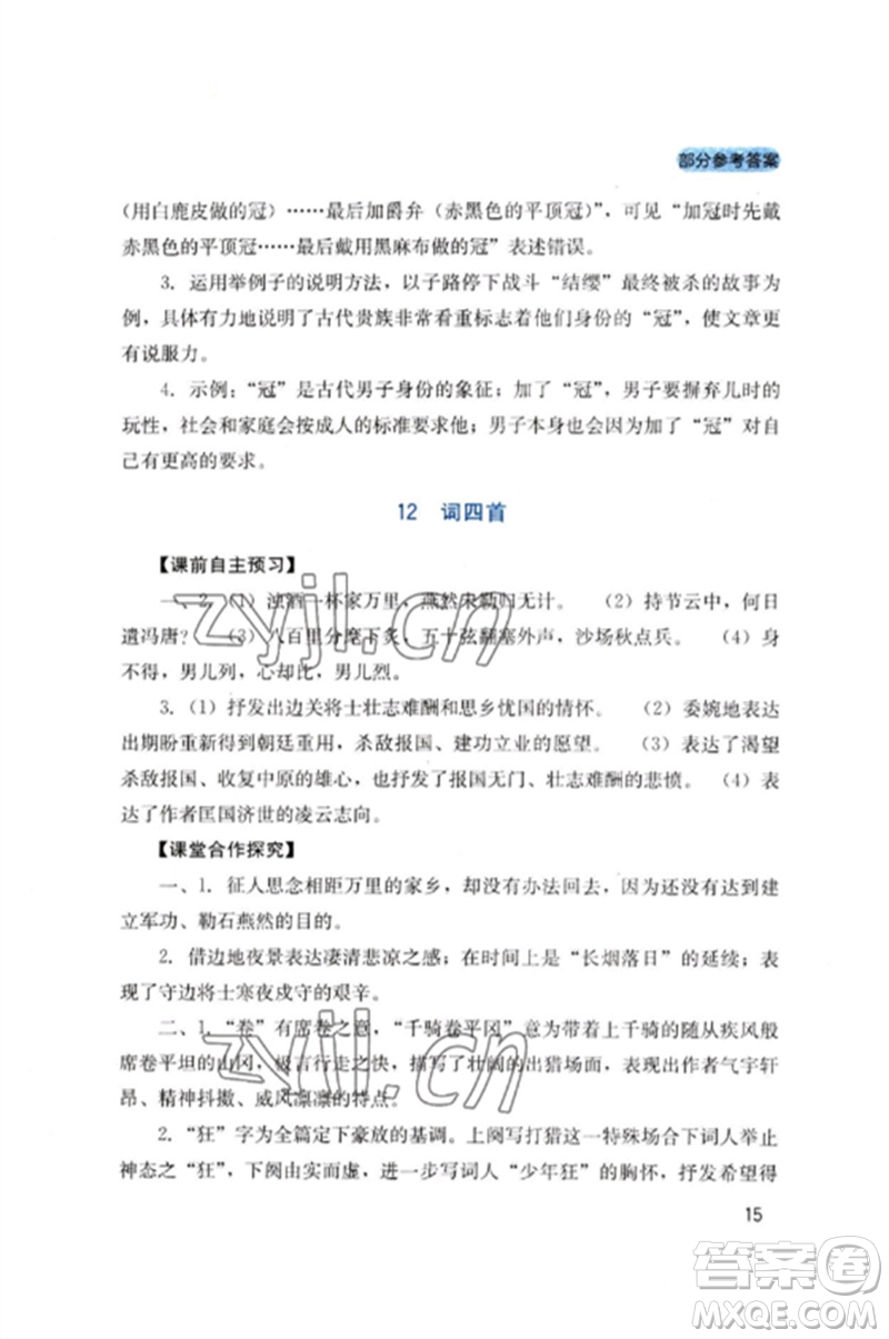 四川教育出版社2023新課程實(shí)踐與探究叢書九年級(jí)語文下冊(cè)人教版參考答案
