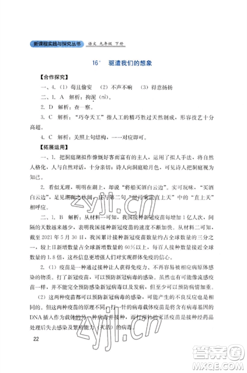 四川教育出版社2023新課程實(shí)踐與探究叢書九年級(jí)語文下冊(cè)人教版參考答案