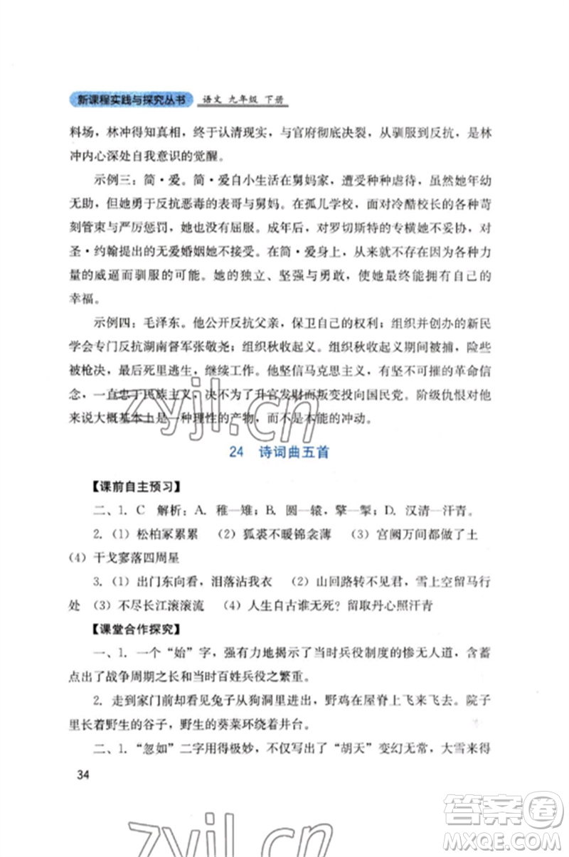 四川教育出版社2023新課程實(shí)踐與探究叢書九年級(jí)語文下冊(cè)人教版參考答案