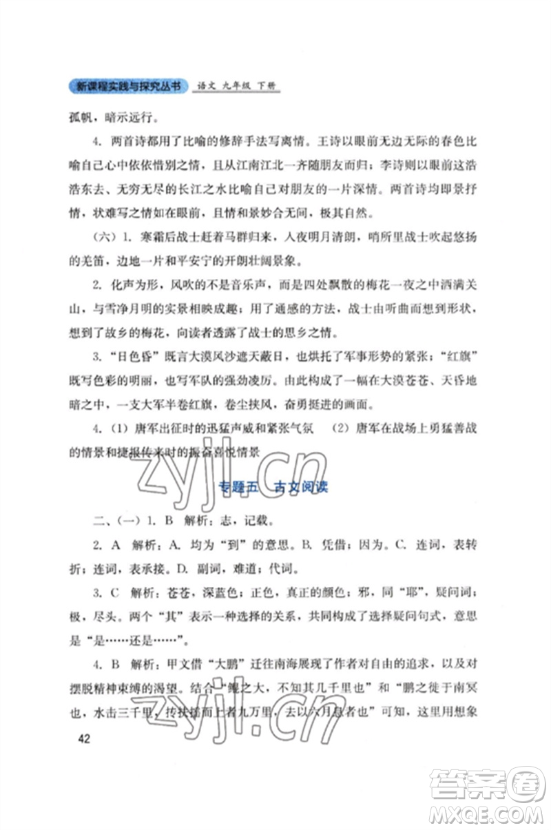 四川教育出版社2023新課程實(shí)踐與探究叢書九年級(jí)語文下冊(cè)人教版參考答案