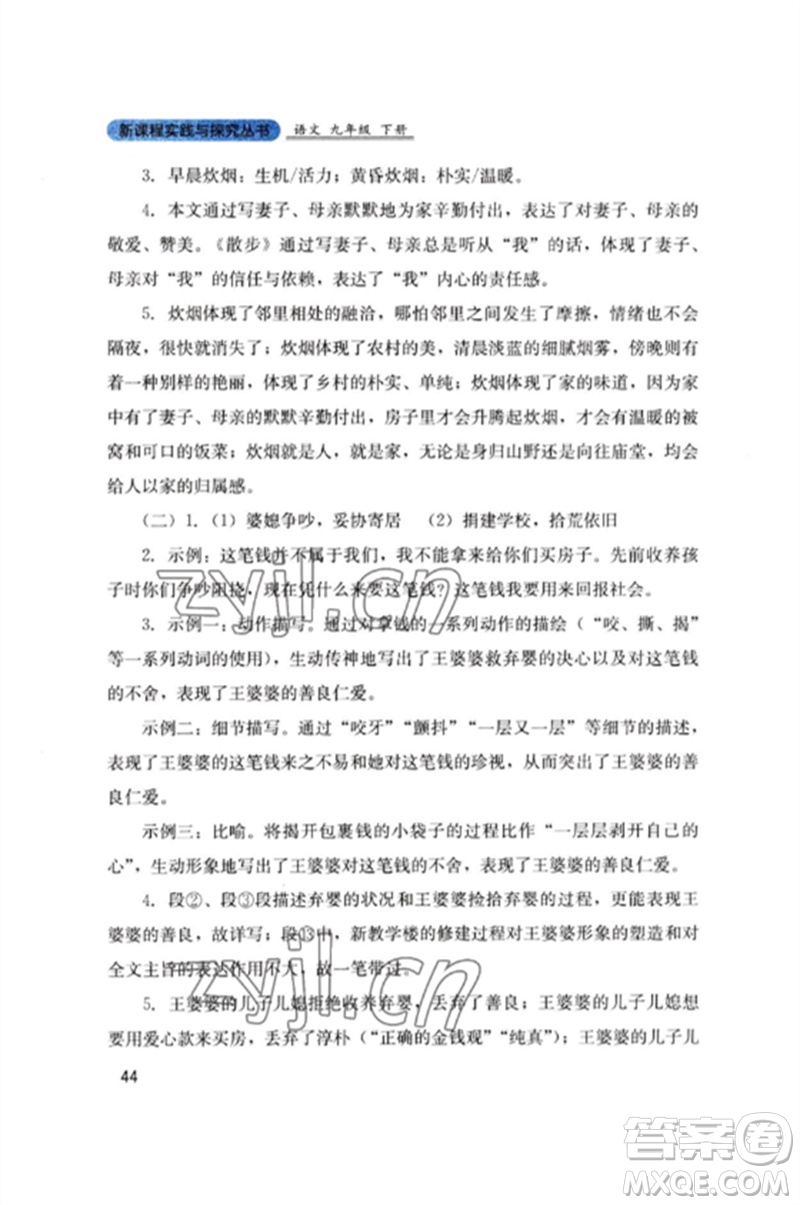四川教育出版社2023新課程實(shí)踐與探究叢書九年級(jí)語文下冊(cè)人教版參考答案