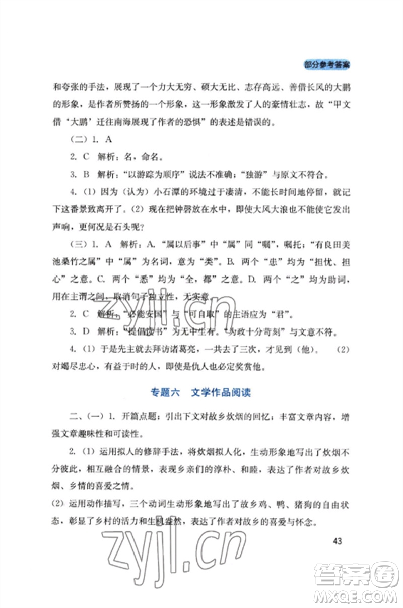 四川教育出版社2023新課程實(shí)踐與探究叢書九年級(jí)語文下冊(cè)人教版參考答案