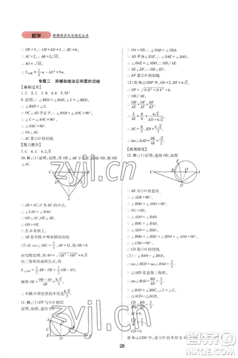 四川教育出版社2023新課程實(shí)踐與探究叢書九年級數(shù)學(xué)下冊華東師大版參考答案