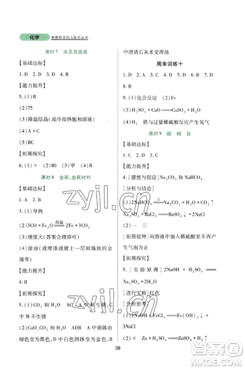四川教育出版社2023新課程實(shí)踐與探究叢書九年級(jí)化學(xué)下冊(cè)人教版參考答案