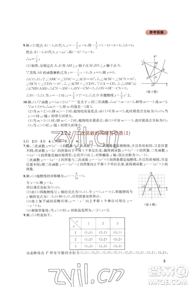 四川教育出版社2023新課程實(shí)踐與探究叢書(shū)九年級(jí)數(shù)學(xué)下冊(cè)北師大版參考答案