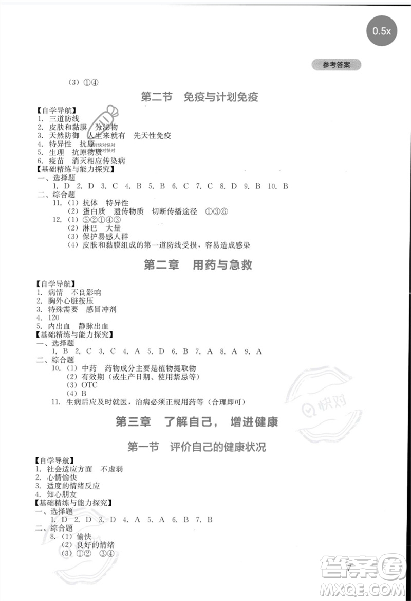 四川教育出版社2023新課程實(shí)踐與探究叢書(shū)八年級(jí)生物下冊(cè)人教版參考答案