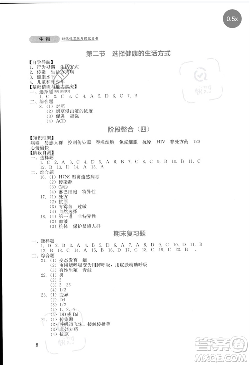 四川教育出版社2023新課程實(shí)踐與探究叢書(shū)八年級(jí)生物下冊(cè)人教版參考答案