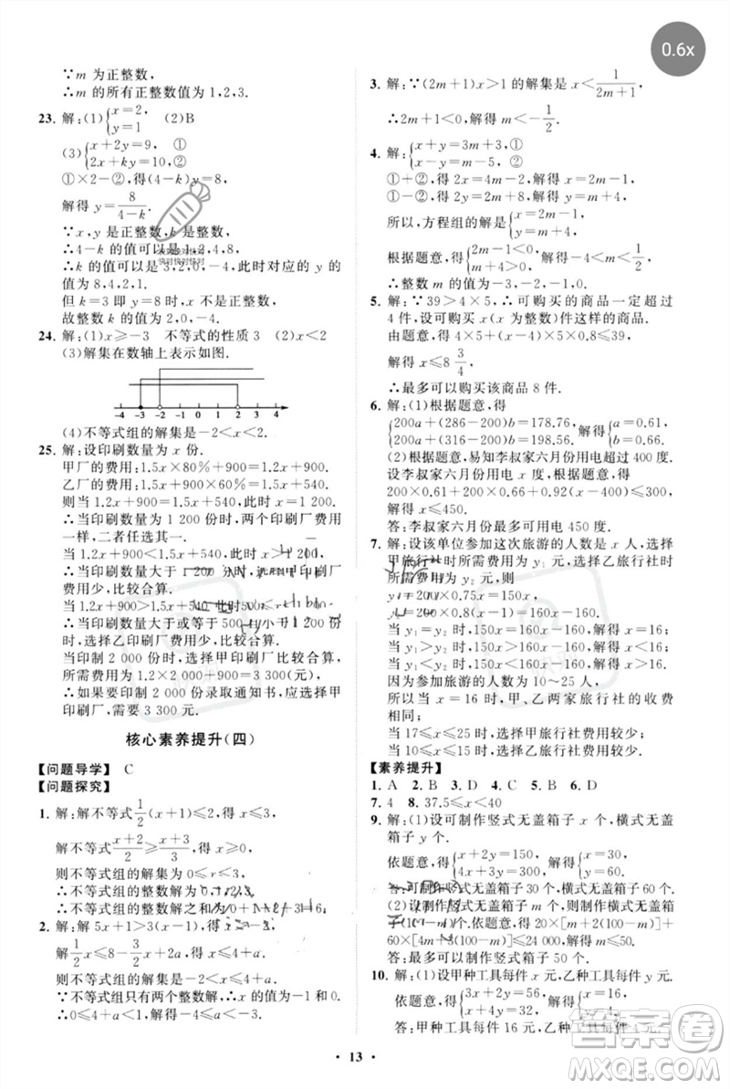 山東教育出版社2023初中同步練習(xí)冊分層卷七年級數(shù)學(xué)下冊人教版參考答案
