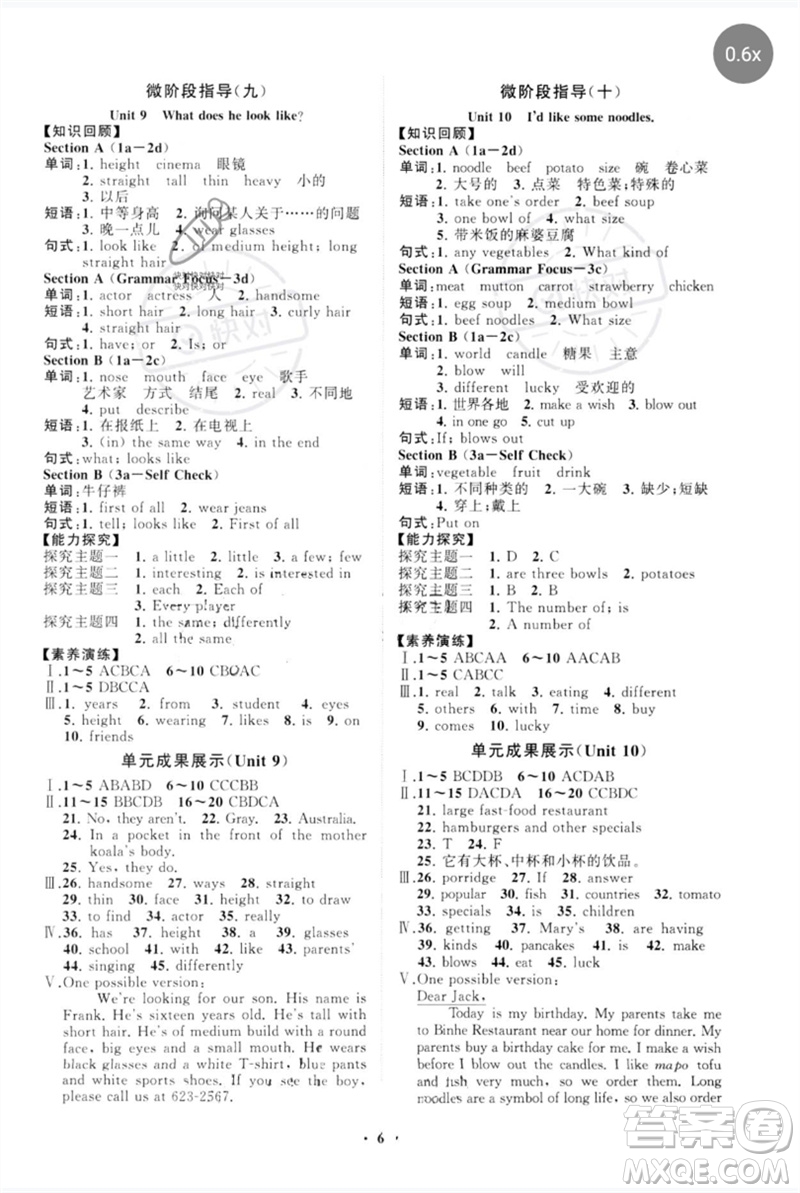山東教育出版社2023初中同步練習(xí)冊分層卷七年級英語下冊人教版參考答案