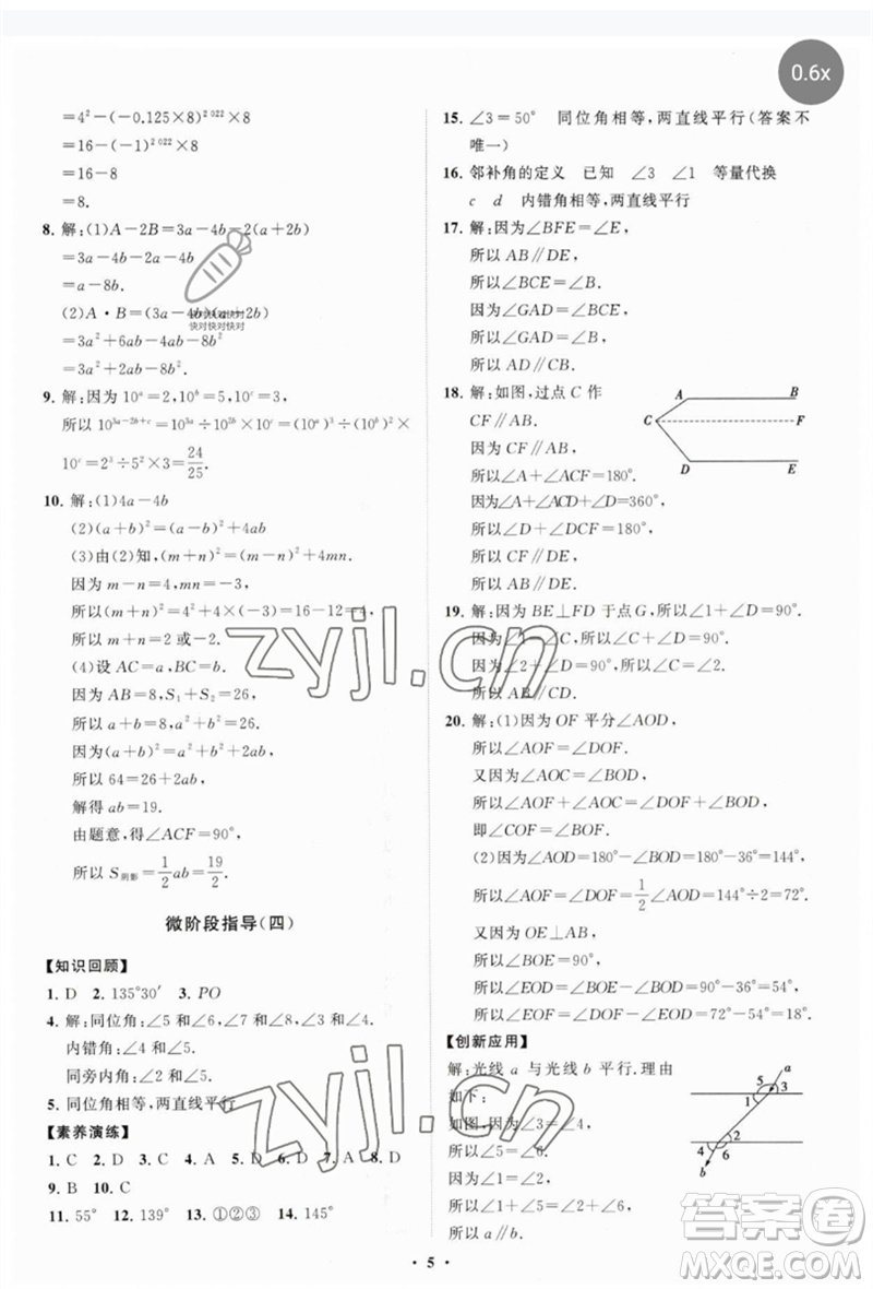 山東教育出版社2023初中同步練習(xí)冊(cè)分層卷七年級(jí)數(shù)學(xué)下冊(cè)北師大版參考答案