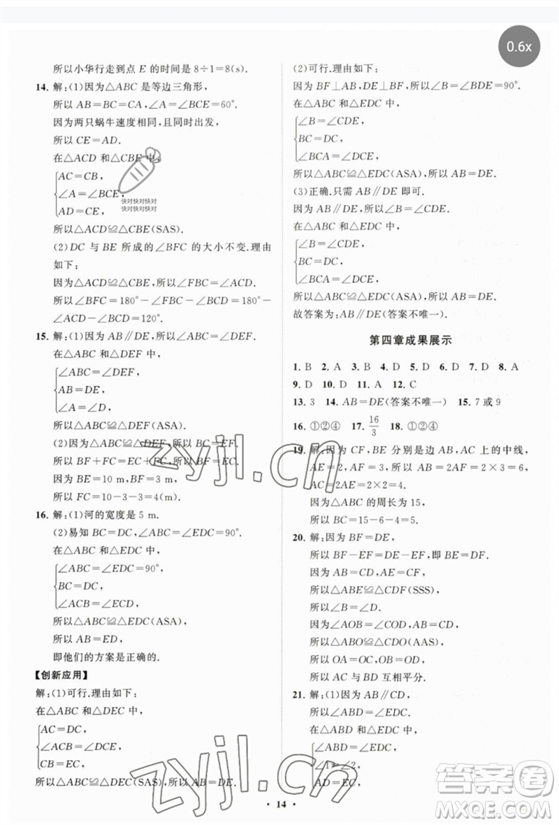 山東教育出版社2023初中同步練習(xí)冊(cè)分層卷七年級(jí)數(shù)學(xué)下冊(cè)北師大版參考答案