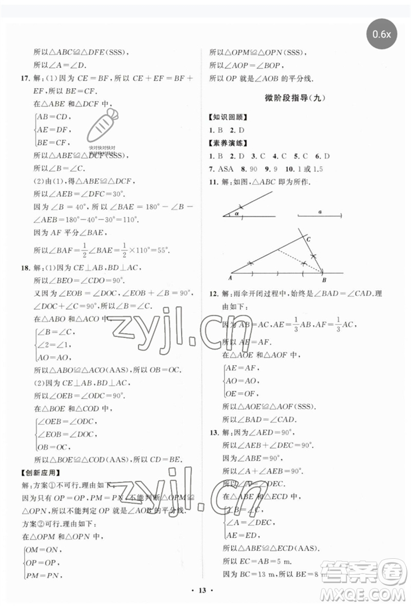 山東教育出版社2023初中同步練習(xí)冊(cè)分層卷七年級(jí)數(shù)學(xué)下冊(cè)北師大版參考答案