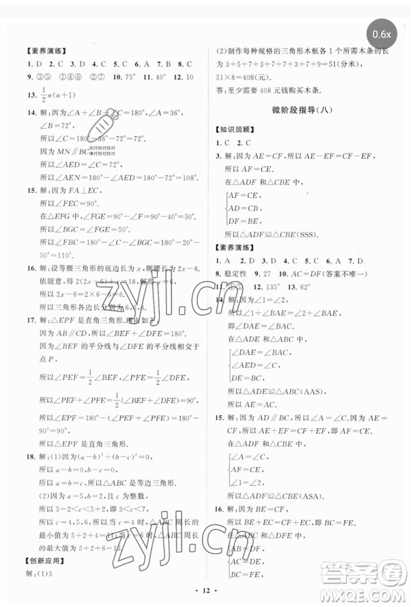 山東教育出版社2023初中同步練習(xí)冊(cè)分層卷七年級(jí)數(shù)學(xué)下冊(cè)北師大版參考答案